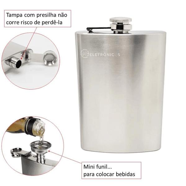 Kit Cantil Porta Bebidas Com Mini Funil, Com 4 Copo Shot Portátil DY8840 - Dylan Imagem de Kit Cantil Porta Bebidas Com Mini Funil, Com 4 Copo Shot Portátil DY8840