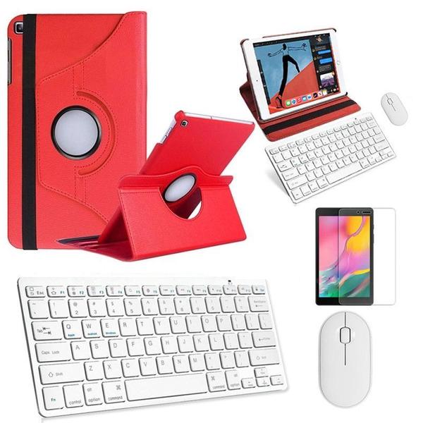 Imagem de Kit Capa 360 Vermelho / Teclado e Mouse branco e Película para Galaxy Tab A T510/T515