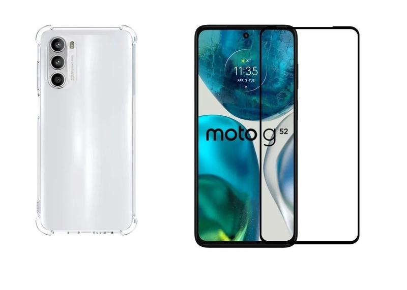 Imagem de Kit Capa Capinha Reforçada Antishock Compatível Motorola Moto G52 4G + Película De Vidro 3D 5D 9D