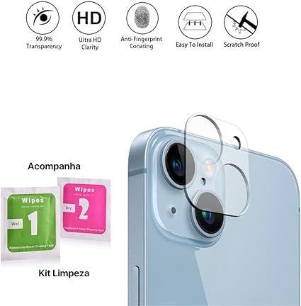 Imagem de Kit Capa Capinha Transparente + Película 3D Vidro + Película Câmera Traseira para Iphone 15