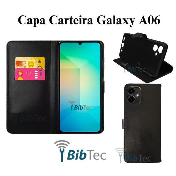 Imagem de Kit Capa Carteira Flip para Samsung Galaxy A06 A065 Preta + Película 3D Privativa Anti Espião