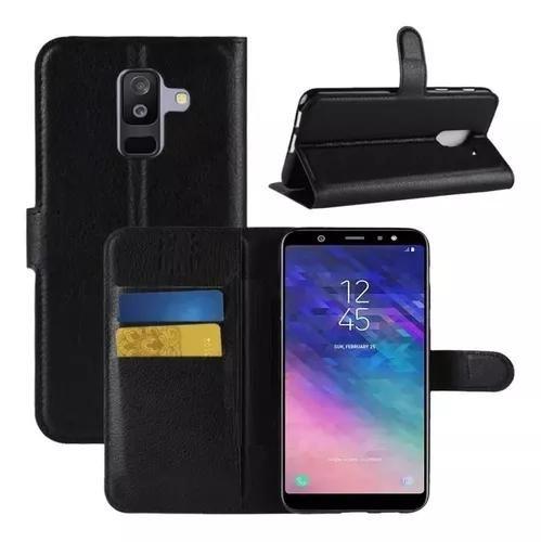 Imagem de Kit Capa Carteira Flip Preta + Película 3D De Vidro Para Samsung Galaxy J8 2018