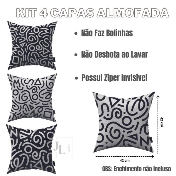 Imagem de Kit Capa De Almofada 4 Peças Estampas Modernas Delicadas 42cmx42cm Premium