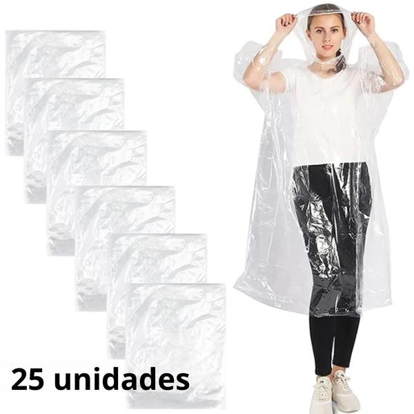 Imagem de Kit Capa De Chuva Descartável Branco Transparente Adulto