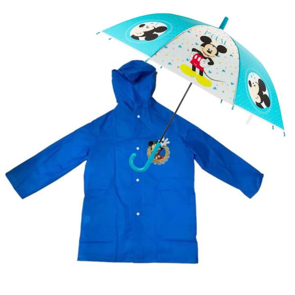 Imagem de Kit Capa De Chuva Infantil Plástico + Sombrinha Mickey 85x53