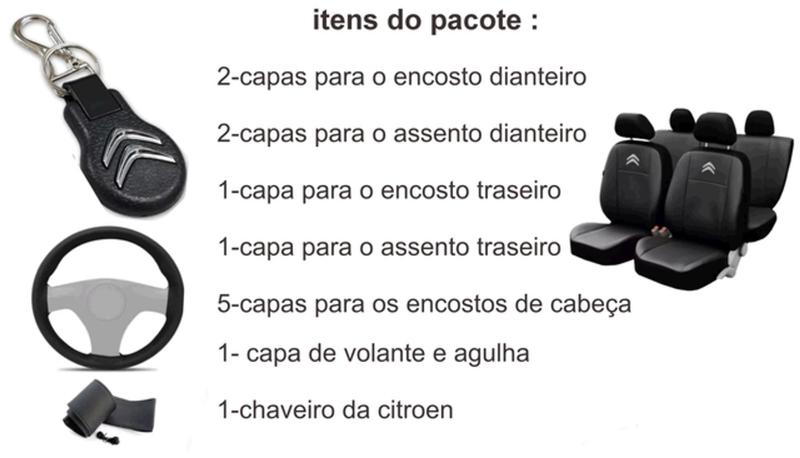 Imagem de Kit Capa de Couro C3 2003 a 2012 + Capa de Volante e Chaveiro de Alta Performance