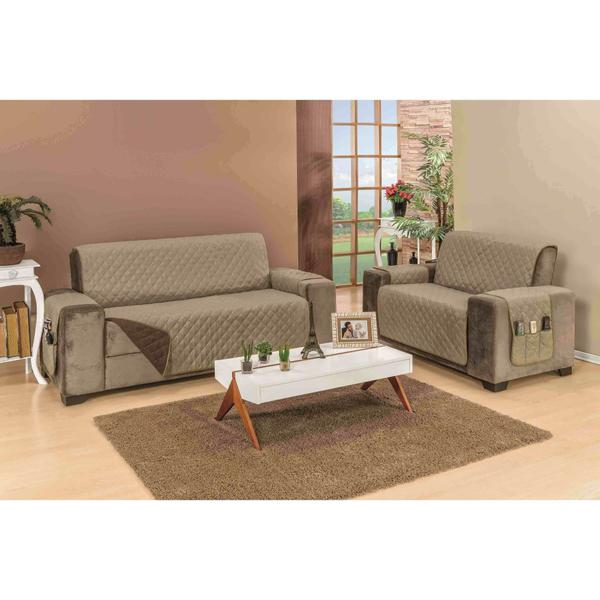 Imagem de Kit capa de sofa king reclinavel de 2 e 3 lugares familia + dupla face + porta objetos assentos de 1,20m e 1,80m