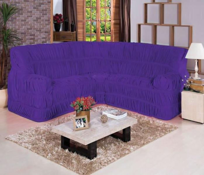 Imagem de Kit Capa de Sofa Para Canto Elasticada Malha Gel Roxo