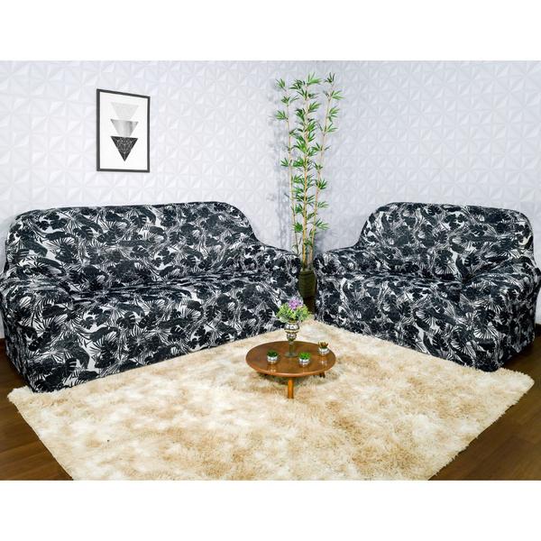 Imagem de Kit Capa de Sofa Sala Moderna 1+2+3 Lugares Black Flower