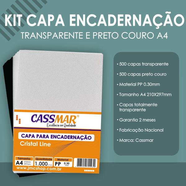 Imagem de Kit Capa Encadernação A4 - Preta Couro + Cristal Line 1000un