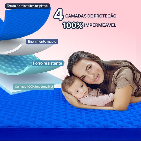 Imagem de Kit Capa Impermeável para Colchão Casal Padrão + 02 Protetor Impermeável para Travesseiro - 4 Camadas de Proteção