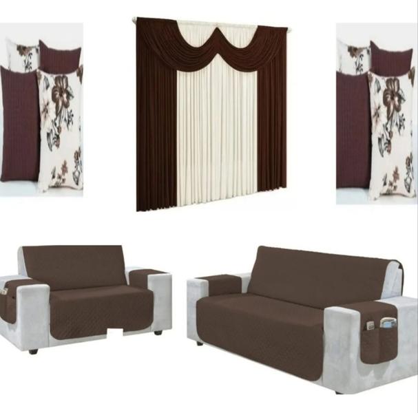 Imagem de Kit Capa Para Sofa 3e2 Lugares+4capas Almofada+1cortina Paris 2mtr