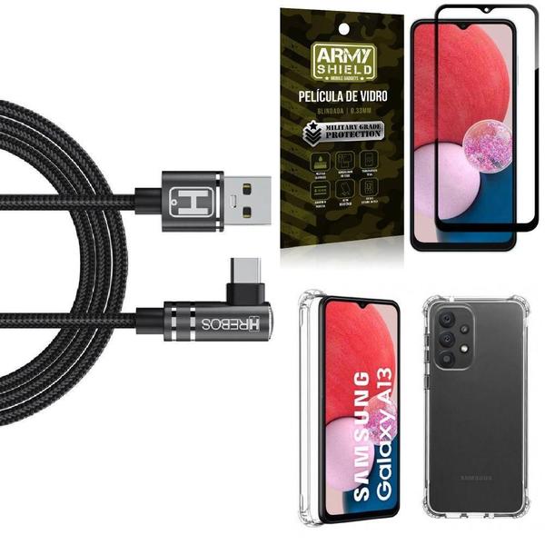 Imagem de Kit Capa Samsung A13 4G + Cabo Em L Tipo C Hs180 + Película