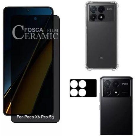 Imagem de Kit Capa Transparente + Película Fosca Privacidade + Película de Câmera para Xiaomi Poco X6 Pro