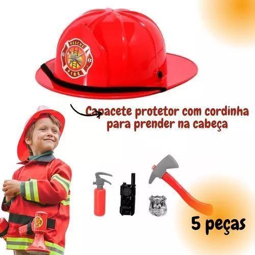 Imagem de Kit Capacete Bombeiro Ferramenta Brinquedo Infantil Presente