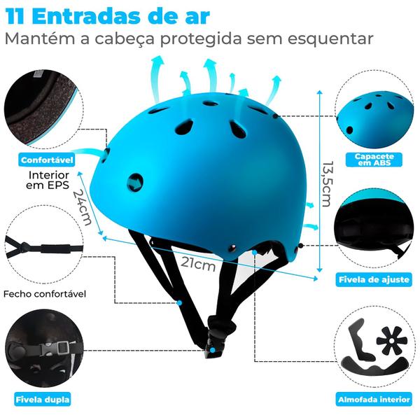 Imagem de Kit Capacete Com Acessórios De Proteção Skate Patins Bicicleta Azul Para Meninos - Unitoys