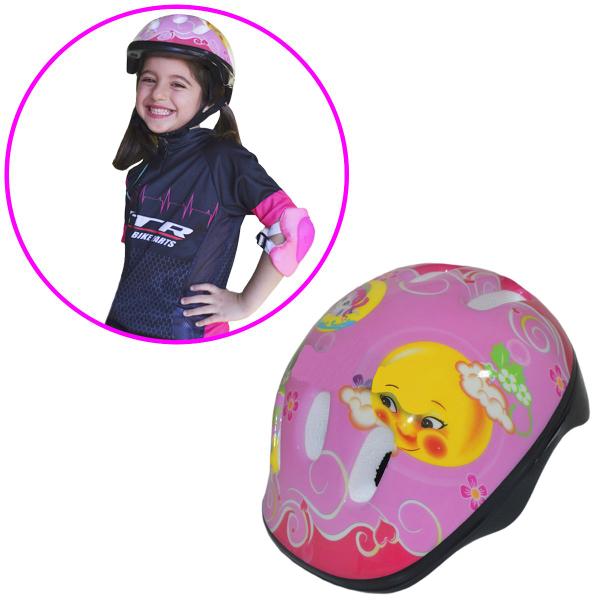 Imagem de Kit Capacete Cotoveleira Joelheira Infantil Bike Skate Rosa