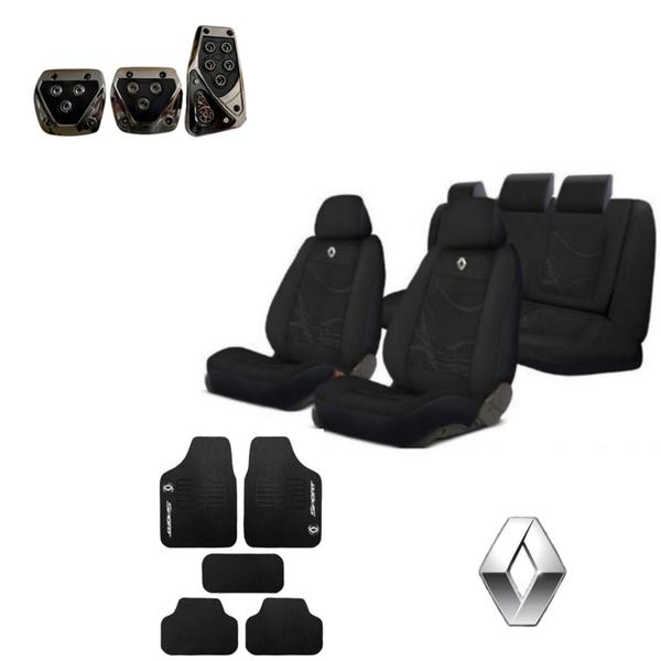 Imagem de kit capas automotiva para banco em tecido grosso original + tapete e pedal esporte para Clio 2003