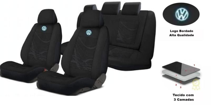 Imagem de Kit Capas Banco Tecido Proteção Gol 2005-2014 + Capa Volante + Chaveiro VW - Personalize Agora!