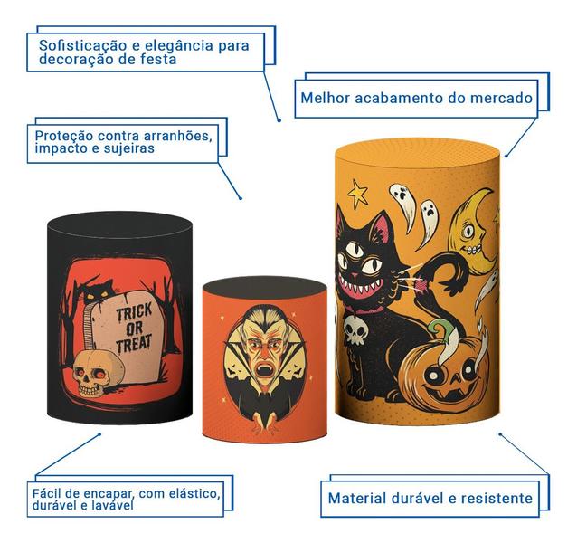 Imagem de Kit Capas Cilindro Tecido Sublimado Halloween Veste Fácil