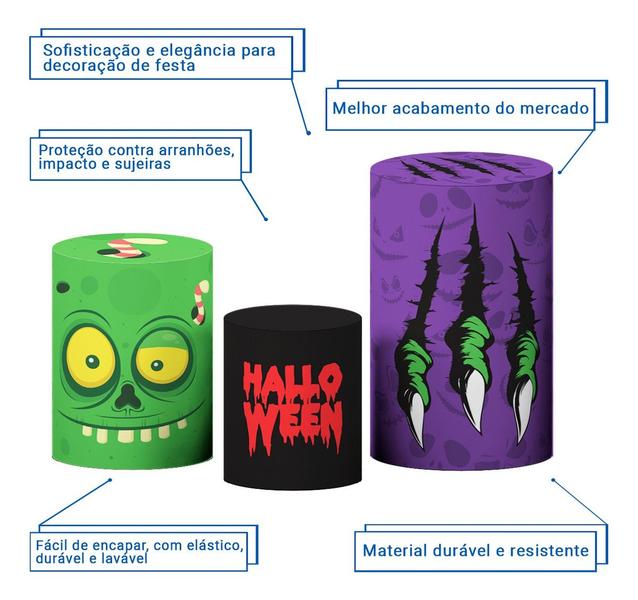 Imagem de Kit Capas Cilindros P M G Helanca Halloween Com Elástico