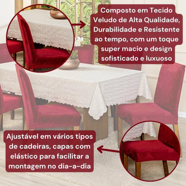 Imagem de Kit Capas de Cadeira Jantar Lisa Splendore Ajustável com Elástico 04 Peças - Tecido Veludo Decoração Luxo Para Cozinha