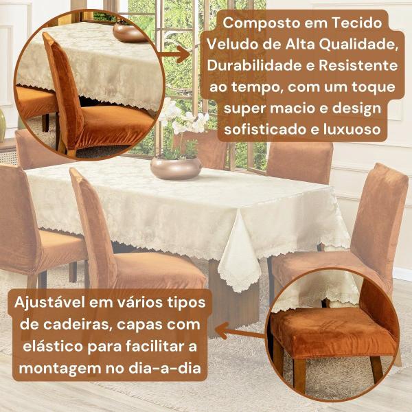 Imagem de Kit Capas de Cadeira Jantar Lisa Splendore Ajustável com Elástico 04 Peças - Tecido Veludo Decoração Luxo Para Cozinha