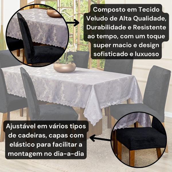 Imagem de Kit Capas de Cadeira Jantar Lisa Splendore Ajustável com Elástico 10 Peças - Tecido Veludo Decoração Luxo Para Cozinha