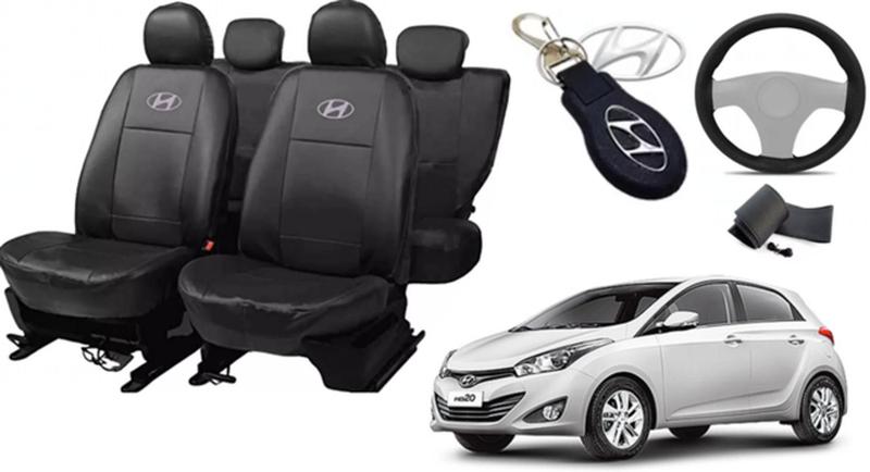 Imagem de Kit Capas de Couro Hyundai HB20 2014 + Capa de Volante + Chaveiro Hyundai