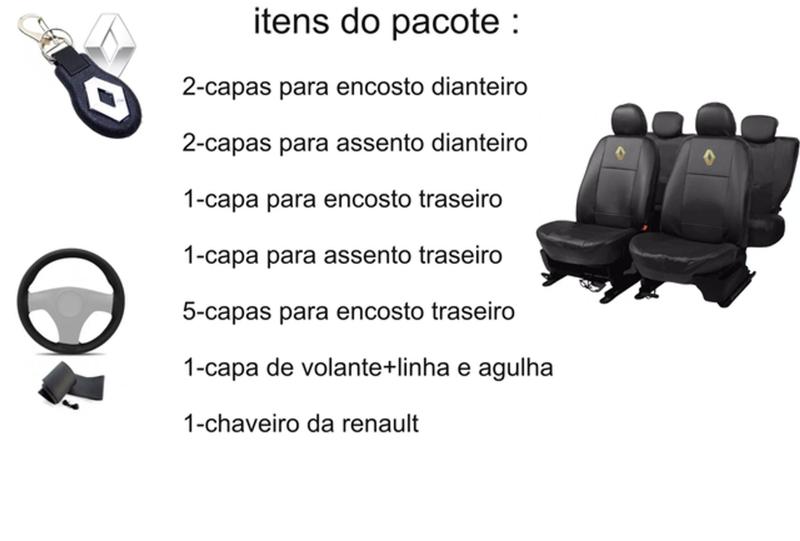 Imagem de Kit Capas de Couro Impermeável Renault Sandero 2021 + Capa de Volante + Chaveiro Renault