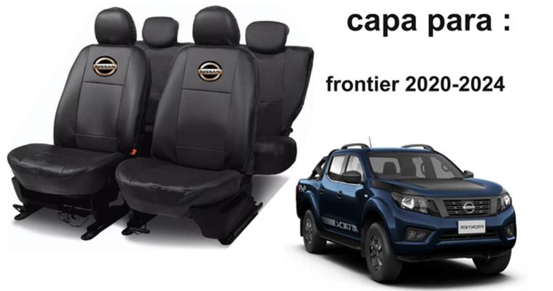 Imagem de Kit Capas de Couro Nissan Frontier 2020 + Capa de Volante + Chaveiro Nissan