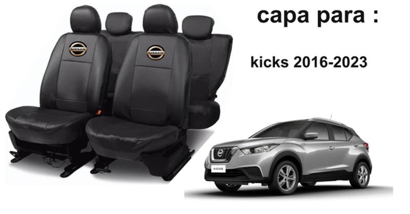 Kit Capas de Couro Nissan Kicks 2024 + Capa de Volante + Chaveiro Nissan - Aero Print Imagem de Kit Capas de Couro Nissan Kicks 2024 + Capa de Volante + Chaveiro Nissan