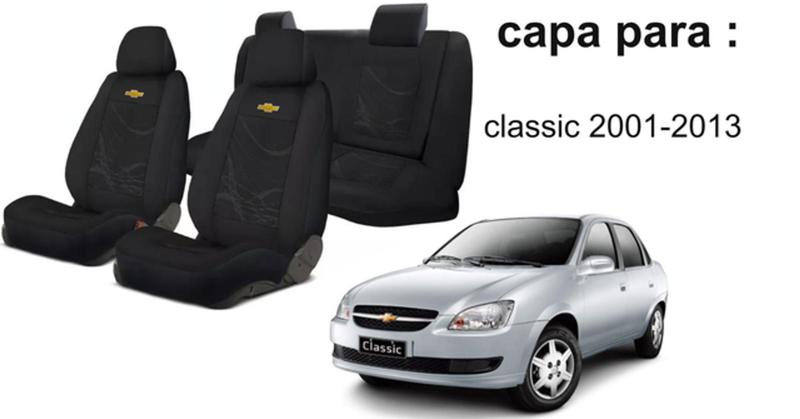 Imagem de Kit Capas Tecido Elegantes para Bancos Classic 2001-2013 + Volante + Chaveiro GM