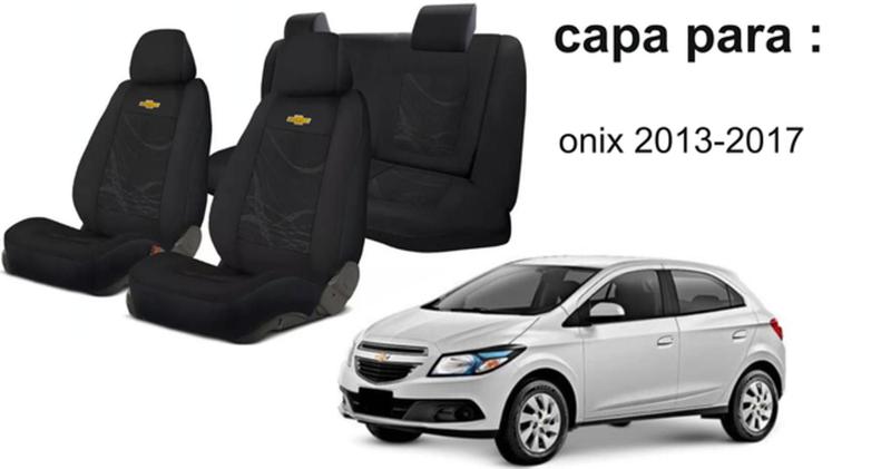 Imagem de Kit Capas Tecido Modernas para Bancos Onix 2013 a 2017 + Volante + Chaveiro GM