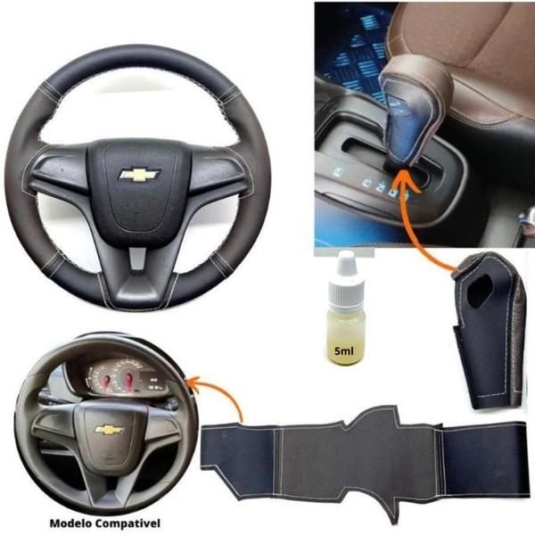 Imagem de Kit Capas Volante Borracha E Câmbio Aut. Chevrolet Novo Prisma Lt 2013 2014 2015 2016 2017 2018 2019