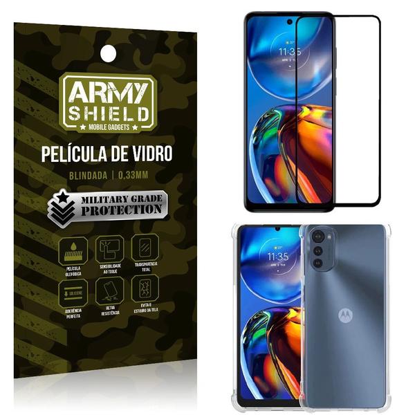 Imagem de Kit Capinha Anti Impacto Moto E32 + Película Vidro 3D Armyshield