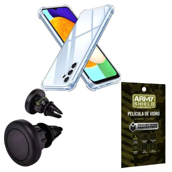 Imagem de Kit Capinha AntiShock Galaxy A15 + Suporte Magnetico + Pelicula de Vidro 3D - ArmyShield