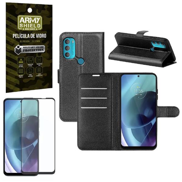 Imagem de Kit Capinha Carteira Moto G71 + Película Vidro 3D Armyshield