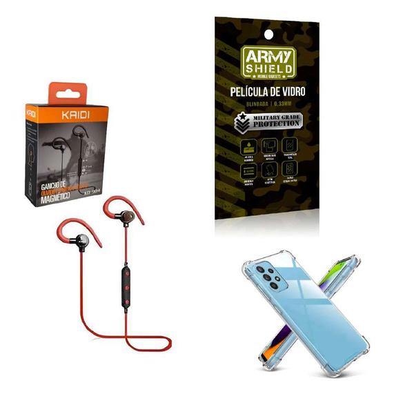 Imagem de Kit Capinha Moto G53 5G Fone Bluetooth Esportivo e Película de vidro 3D