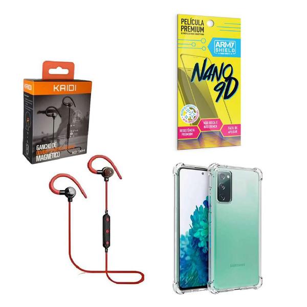 Imagem de Kit Capinha Samsung S20 Fe Fone Bluetooth Esportivo e Película de cerâmica 9D