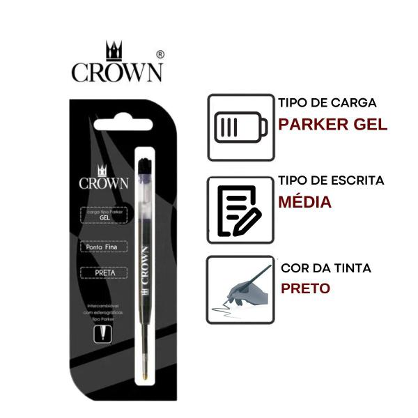 Imagem de Kit Carga Para Caneta Crown Esferográfica Tipo Parker (Gel) CA17004 (02 Unidades) Vermelha Azul Preta