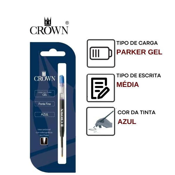 Imagem de Kit Carga Para Caneta Crown Esferográfica Tipo Parker (Gel) CA17004 (02 Unidades) Vermelha Azul Preta