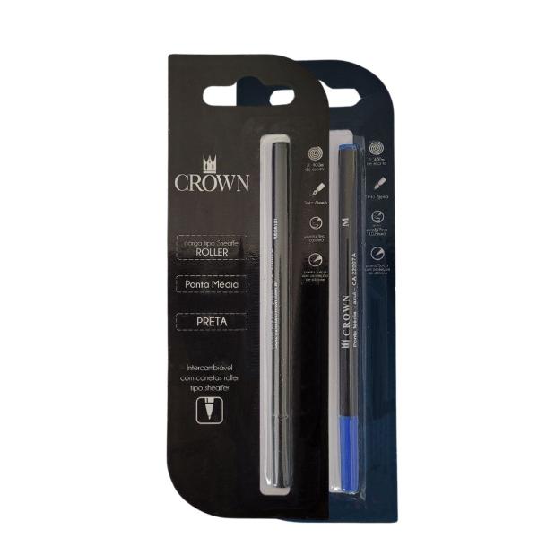 Imagem de Kit Carga Para Caneta Crown RollerBall - Ca22007 Azul Preta ( Kit com 2 Unidades)