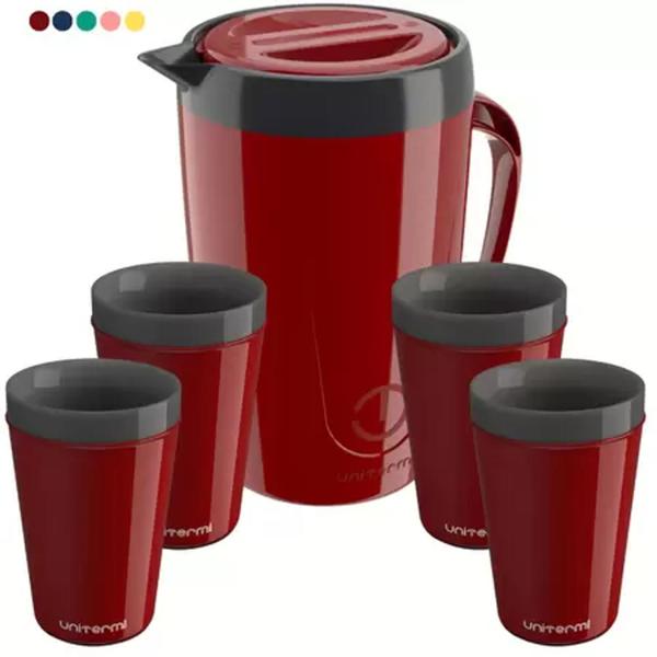 Imagem de Kit caribe 1 jarra 1L e 4 copos térmicos munique 350ml vermelho