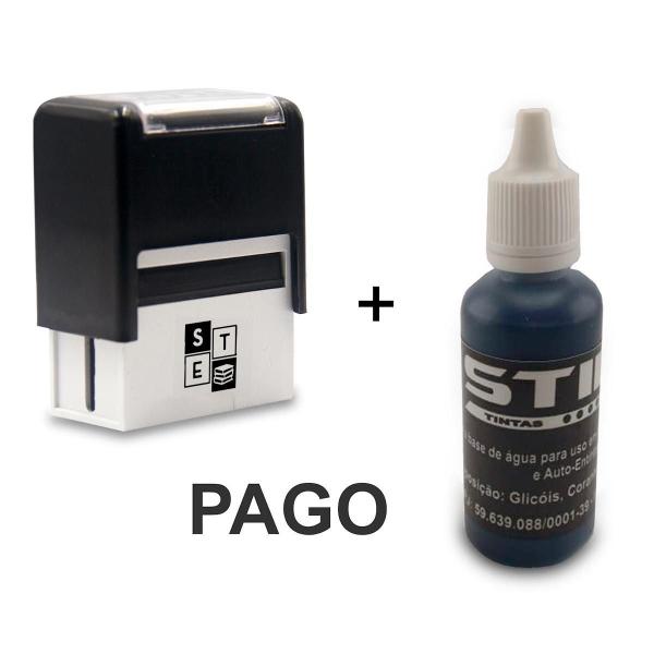 Kit Carimbo Automático Pago Mais Tinta Preta - Set Papelaria Imagem de Kit Carimbo Automático Pago Mais Tinta Preta