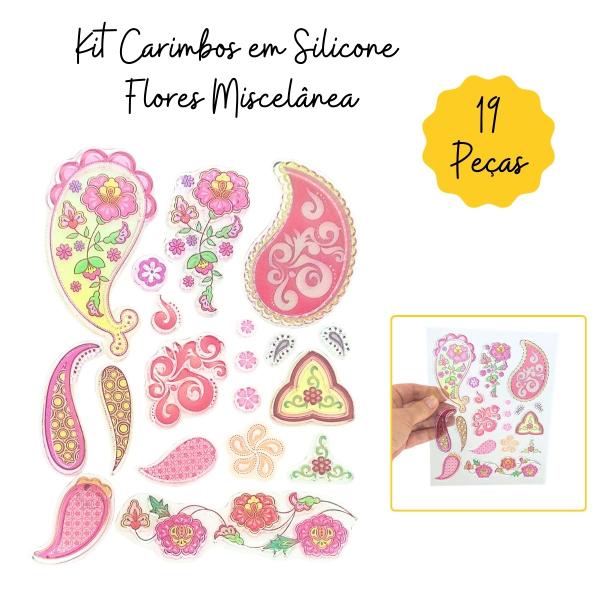 Imagem de Kit Carimbos em Silicone Vintage Flores Miscelânea 19 Peças