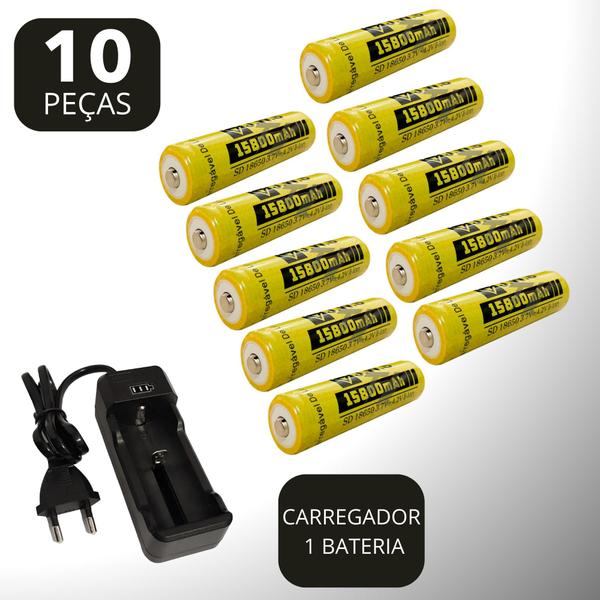 Imagem de Kit Carregador 1 Carga + 10 Cargas 15800mAh 3.7V P Lanternas