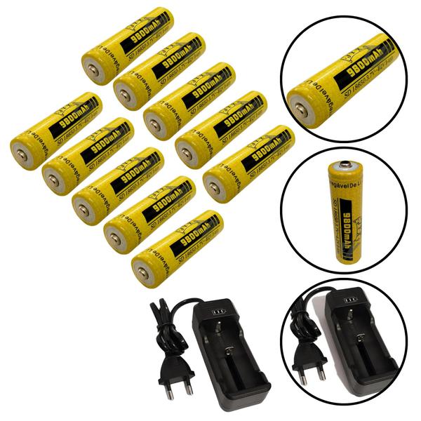 Imagem de Kit Carregador 1 Carga + 10 Cargas 9800mAh 3.7V P/ Lanternas