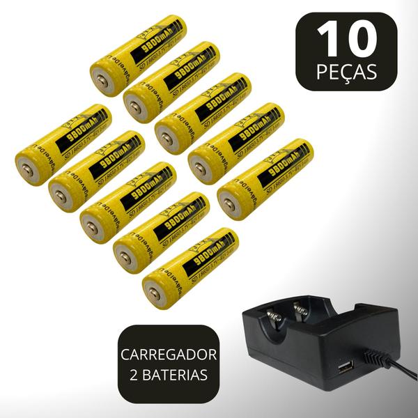 Imagem de Kit Carregador 2 Carga + 10 Cargas 9800mAh 3.7V P/ Lanternas