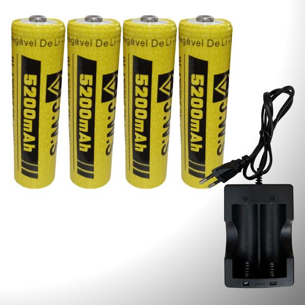 Imagem de Kit Carregador 2 Carga + 4 Cargas 5200mAh 3.7V P/ Lanternas